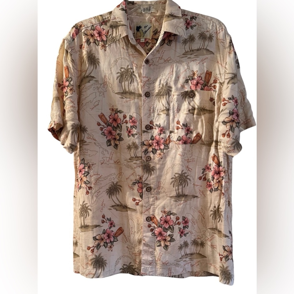 Ron Chereskin Floral Beige Hawaiian Shirt